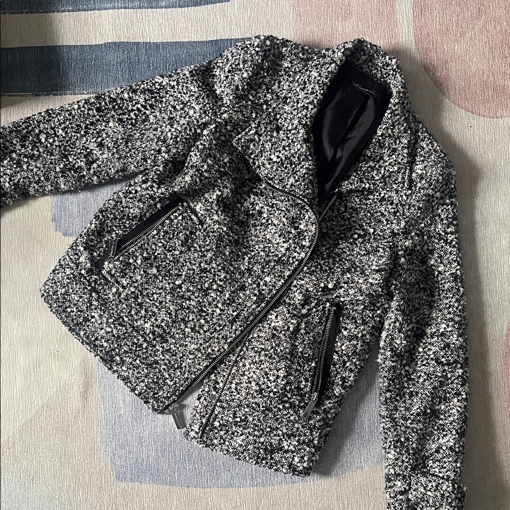 Kenneth Cole Black and White Textured Teddy Jacket